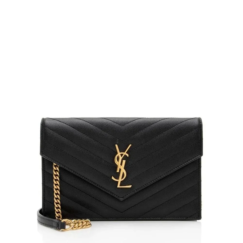 Saint Laurent Matelasse Grain de Poudre Monogram Envelope Chain Wallet - Picture 1 of 14